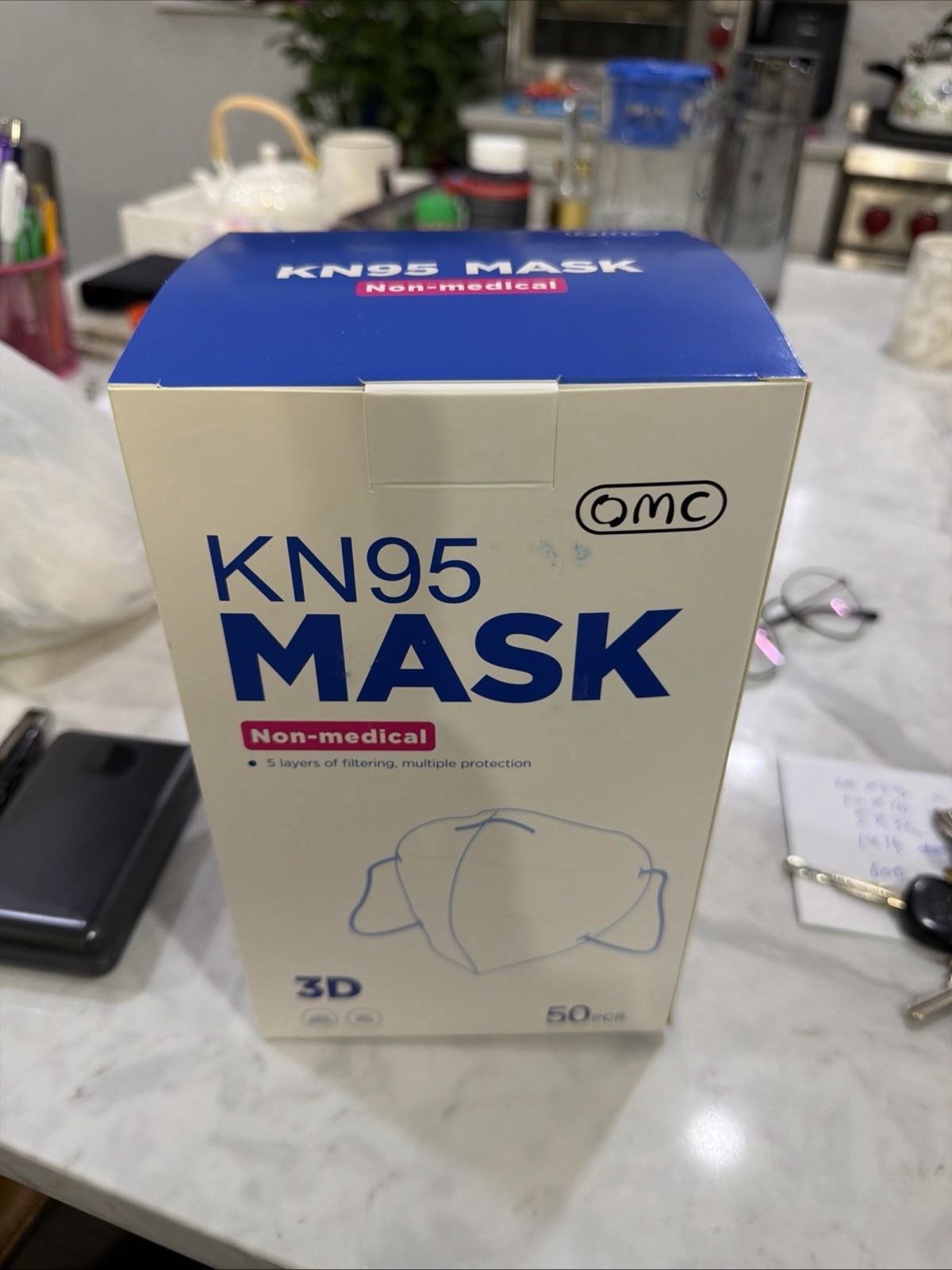 Lot of 100 Pcs (2 Boxes) OMC KN95 Non-Medical Mask 5 Layers of Filtering