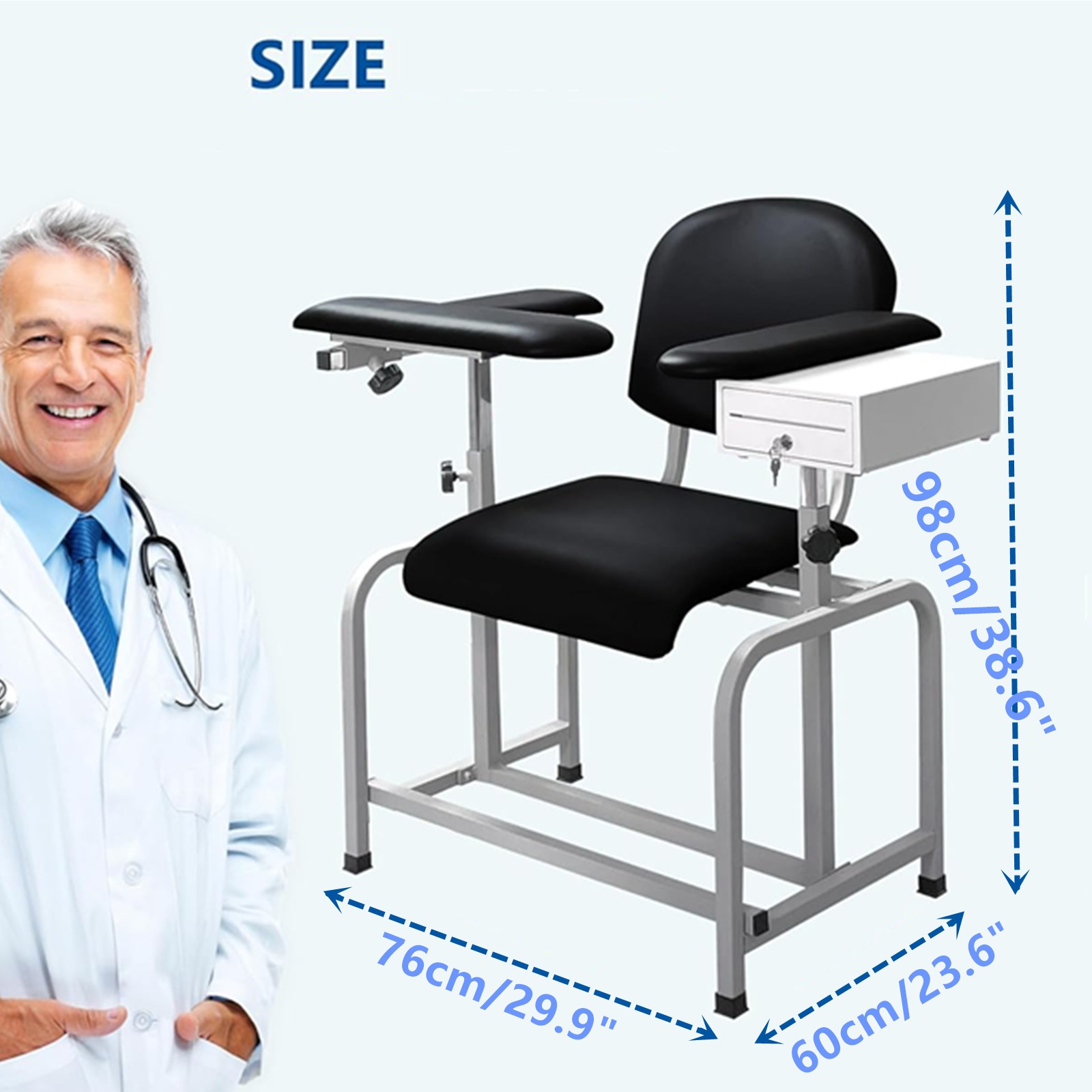 Phlebotomy Chair with Storage Drawer Comfort Pad Multifunctional Chair Black