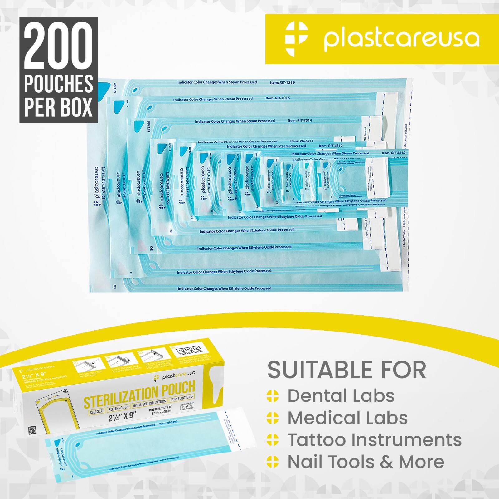 4000 2.25″ x 9″ Sterilization Pouch Dual Indicator Dental Tattoo 7/22 Short Exp