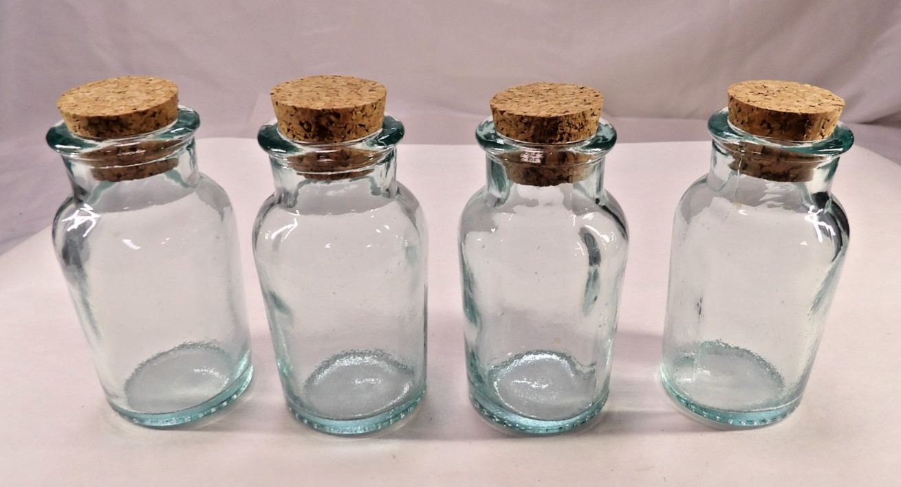 4Pcs Mini Glass Bottles with Cork Stoppers Small Clear Glass Jars