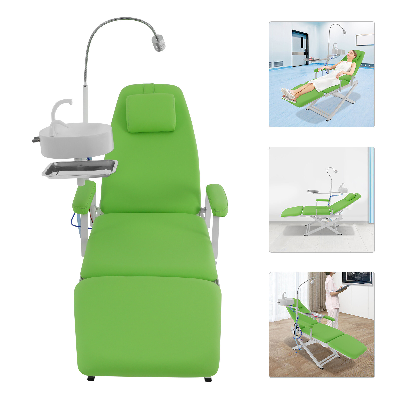 Portable Dental Chair Bed Folding Mobile Chair Tilt with LED Light & Basin &Tray