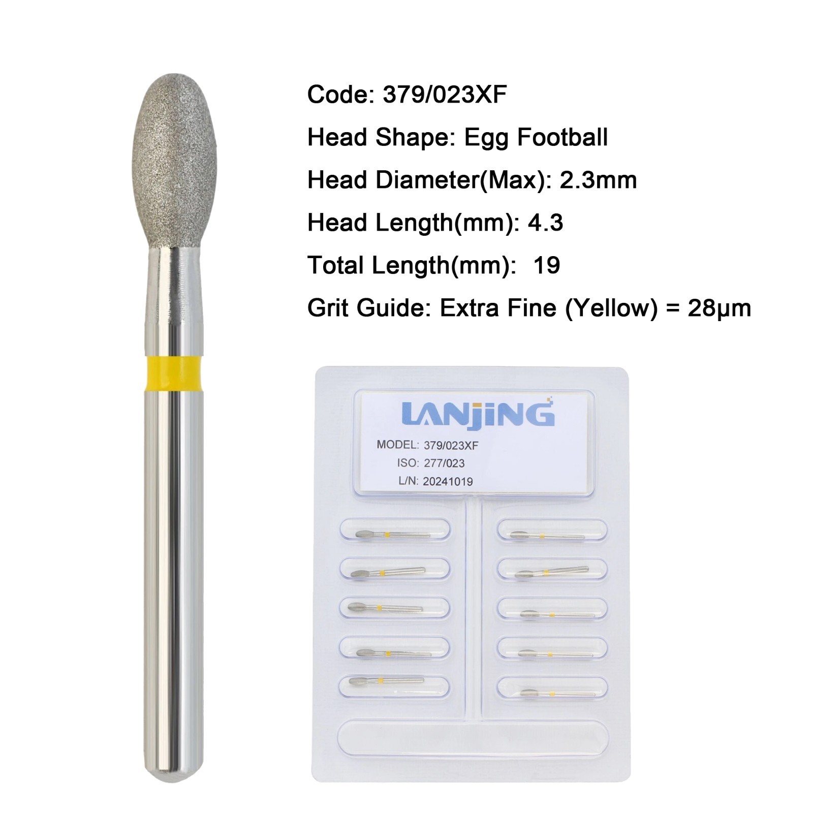Dental Diamond Burs FG Round End Taper Egg Football Pear for High Speed 330 856