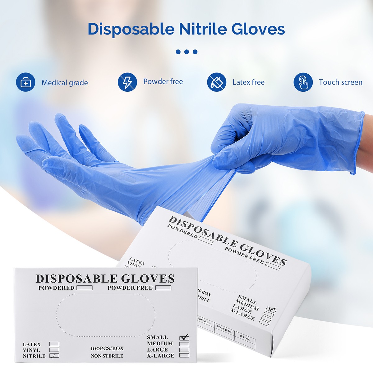 Puncture Resistant Nitrile Gloves Touchscreen Compatible 100pcs Latex Free S-XL