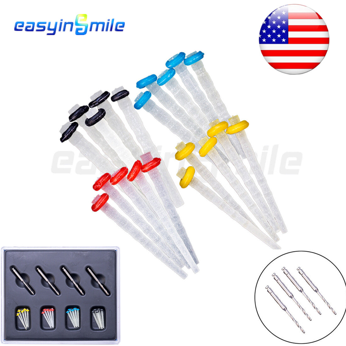 20Pcs Dental Endodontic Quartz Fiber Post Resin Glass Screw Pile&4Drills Assored