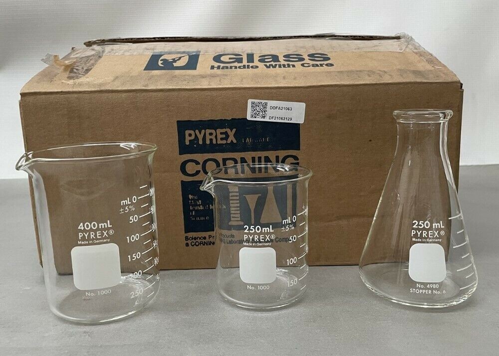 Mixed Lot PYREX Griffin 1000-250 (3) 1000-400 (3) Erlenmeyer 4980-250 (6) Beaker