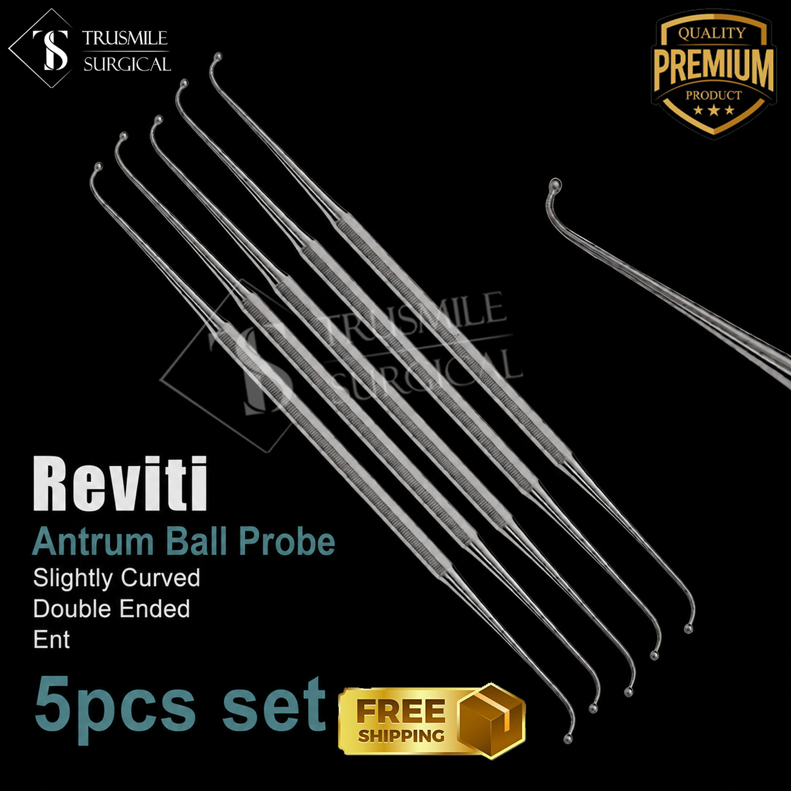 New Reviti Antrum Ball Probe Slightly Curved Double Ended Ent Instruments