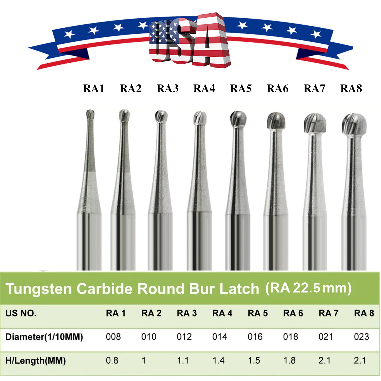 Dental Round Latch Carbide Bur RA 1 2 3 4 5 6 7 8 For Slow Low Speed