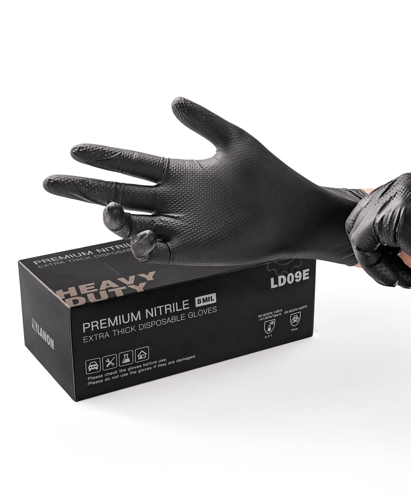 LANON Black Nitrile Gloves, 8 Mil, Food Safe, Latex Free, X~Large