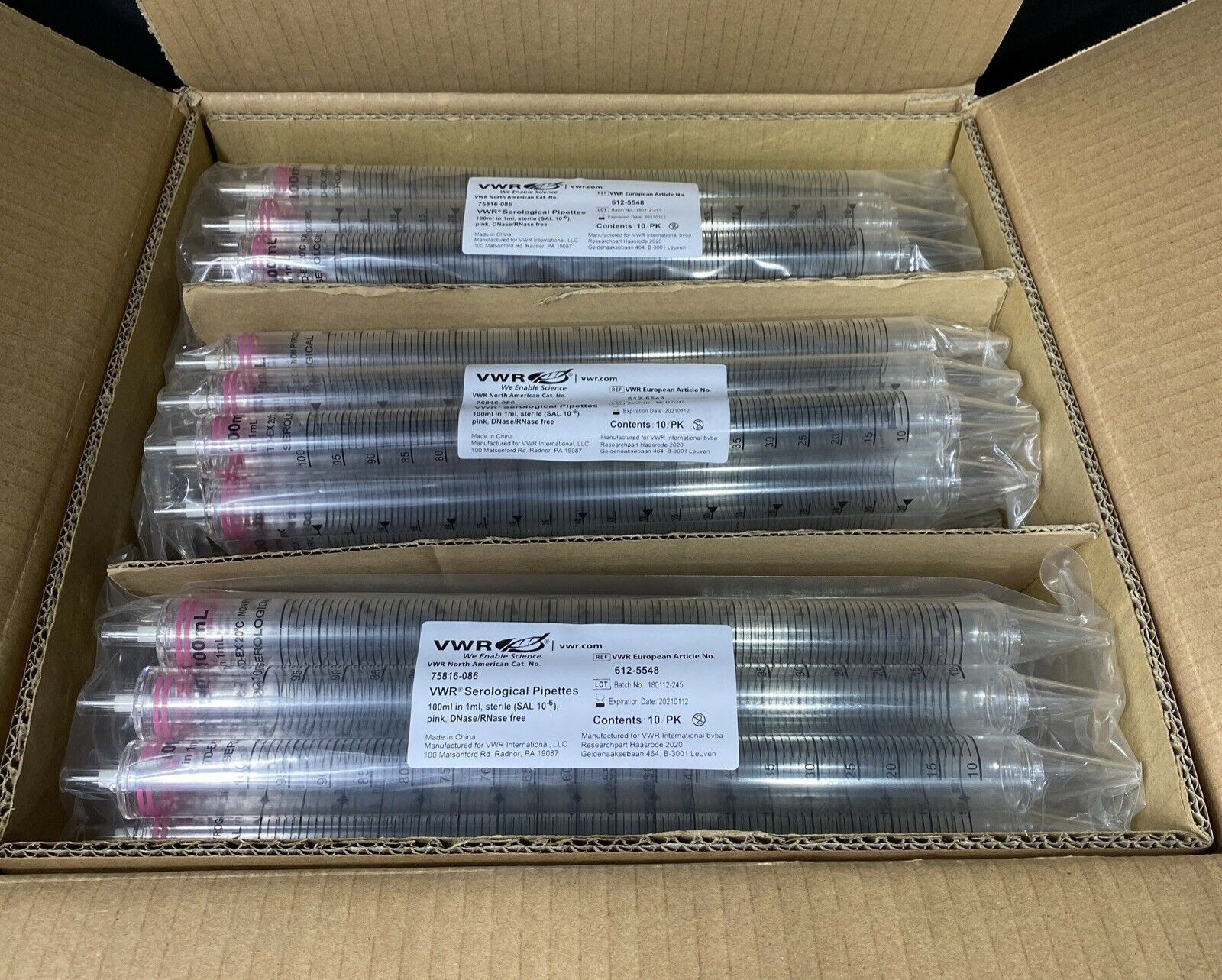 VWR Serological Pipette 100 ml PS Total of 60 Pipets
