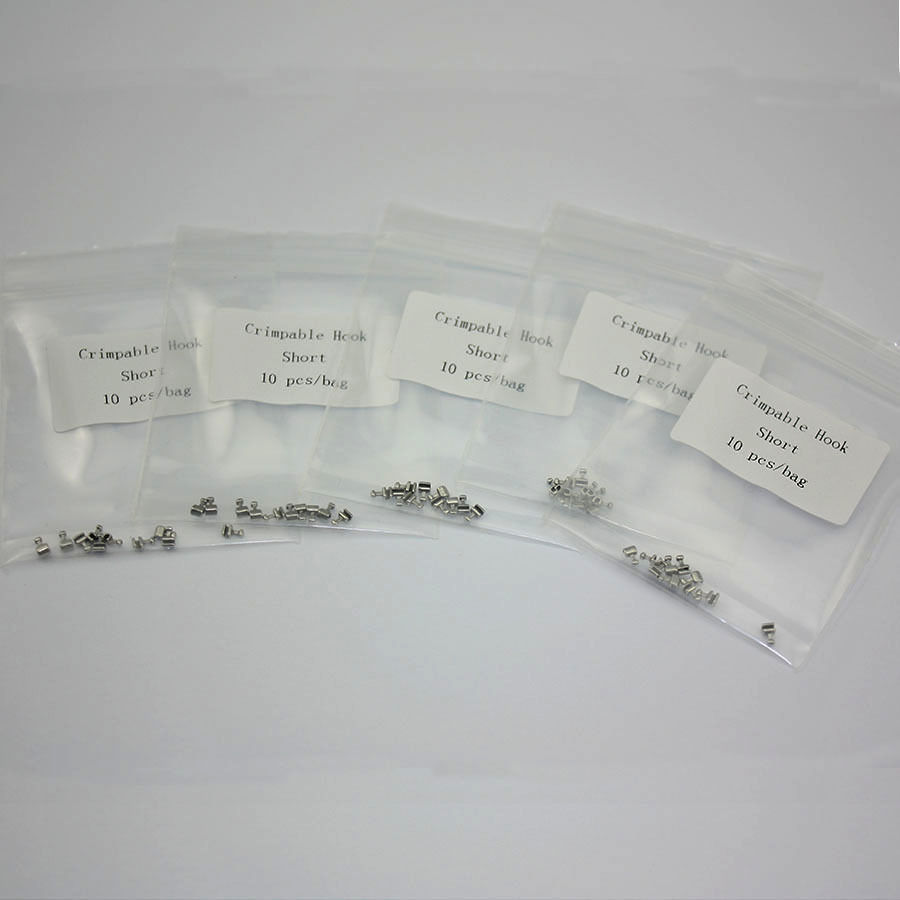10 Packs 100 Pcs Dental Orthodontic Crimpable Hook Short Stainless Steel