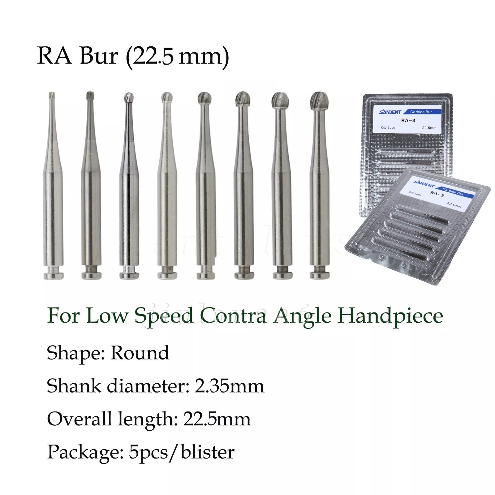 Dental Round Carbide Bur for Slow Speed Latch Type RA 1# -RA 8# Burs 22.5mm