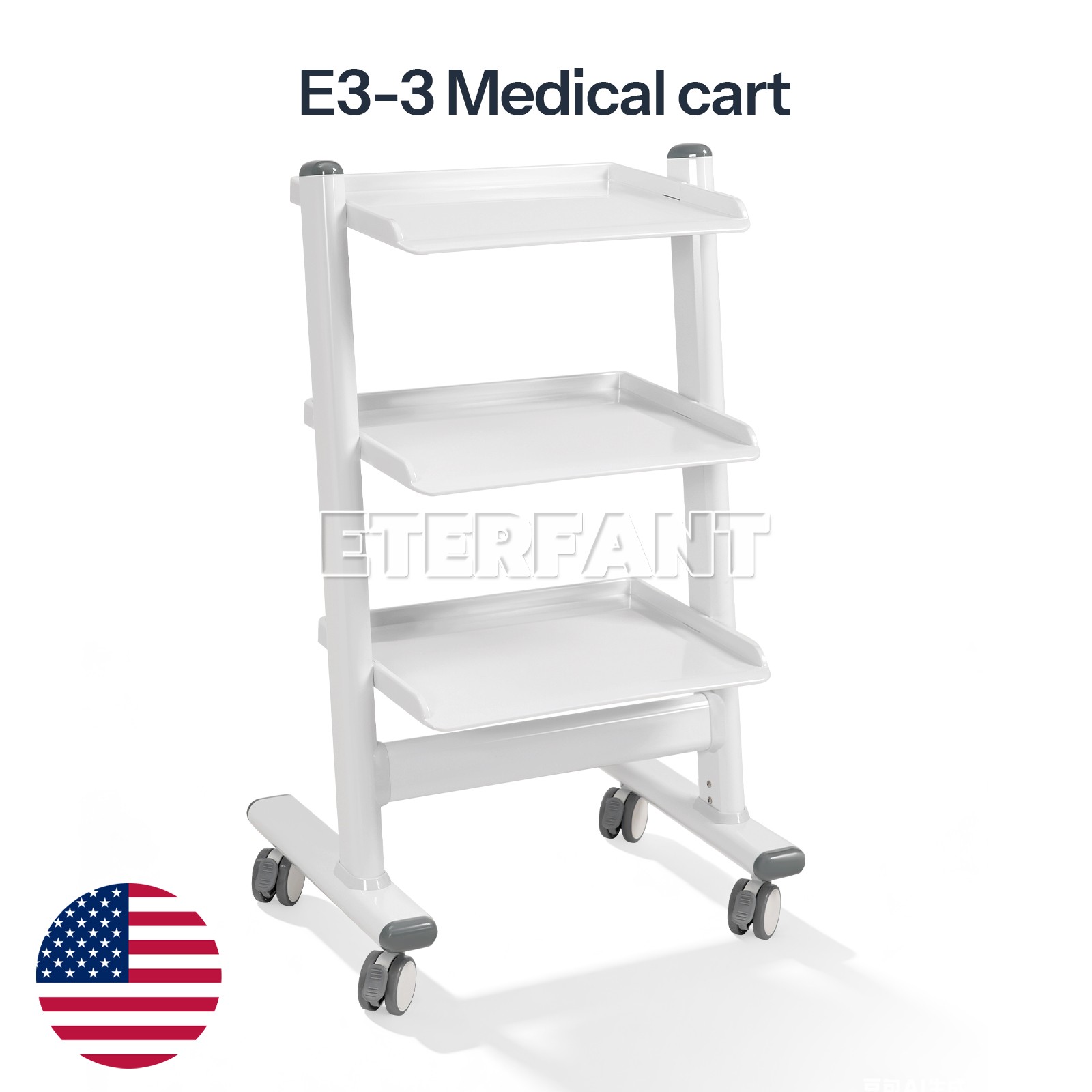 Dental 3 Layer Trolley Medical Tool Cart Mobile ABS Instrument Stand w/ Sockets