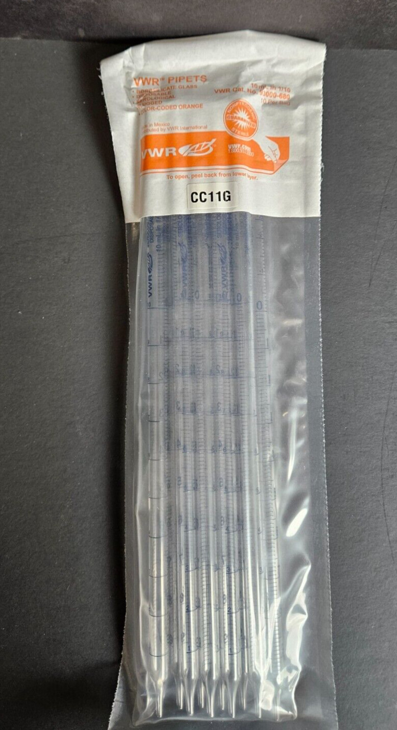 VWR Glass Serological Pipette 10 ml Total of 250 Pipets