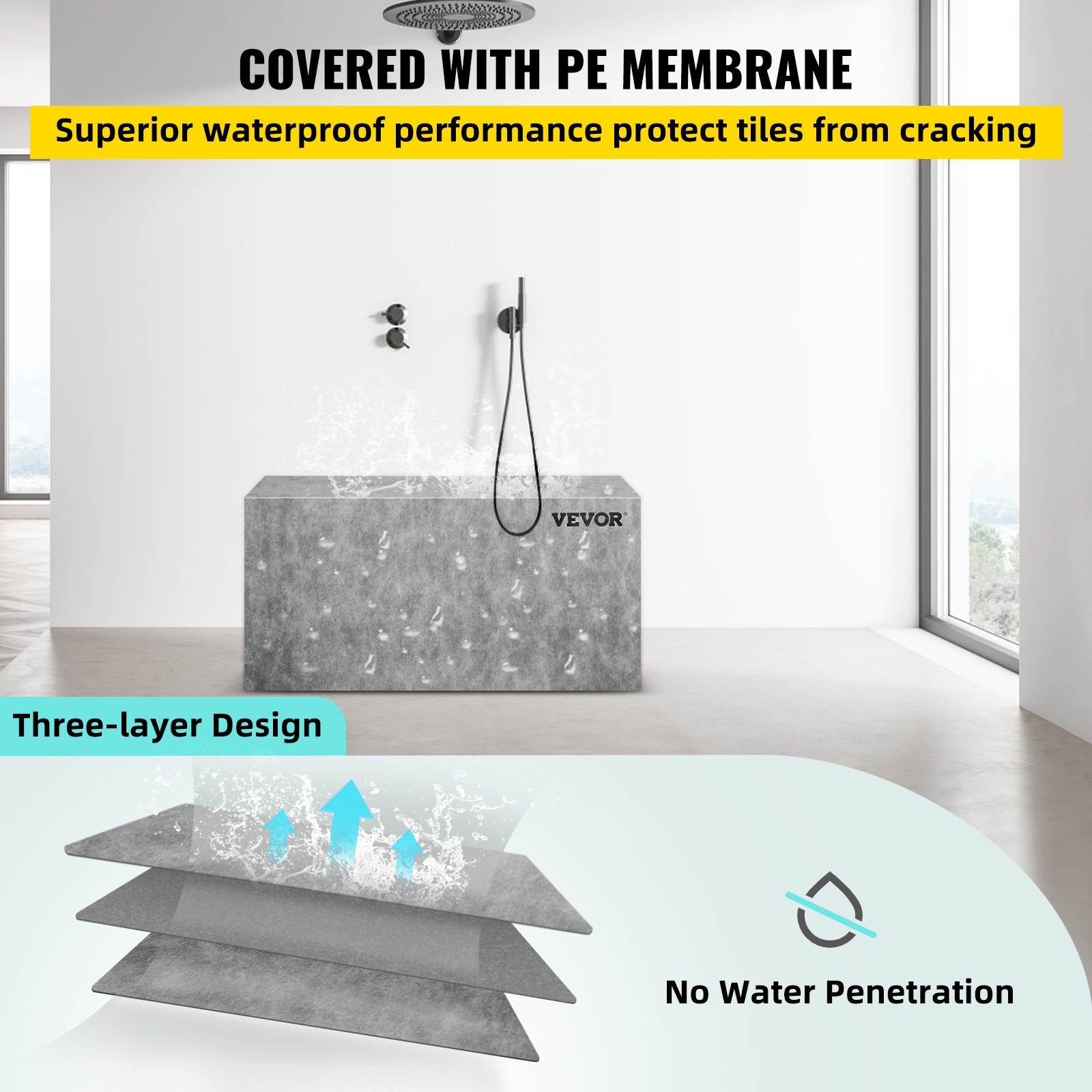 VEVOR Board Shower Bench Rectangle Bench Ready to Tile&Waterproof 38.2×11.4×20″