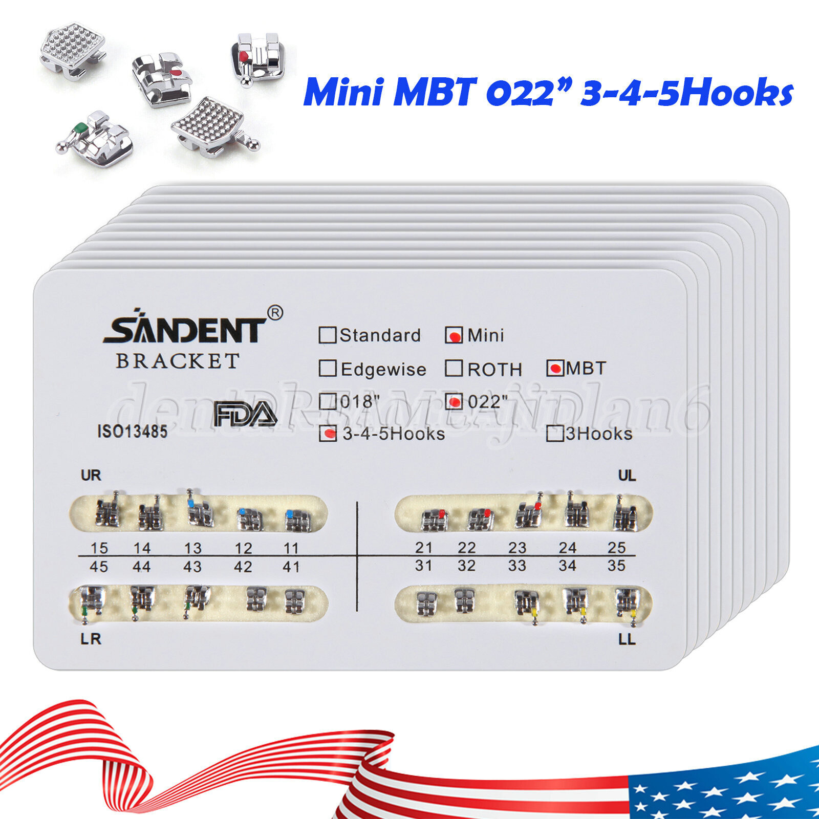 SANDENT Dental Orthodontic Brackets Braces Mini Roth .022 Hooks 3-4-5