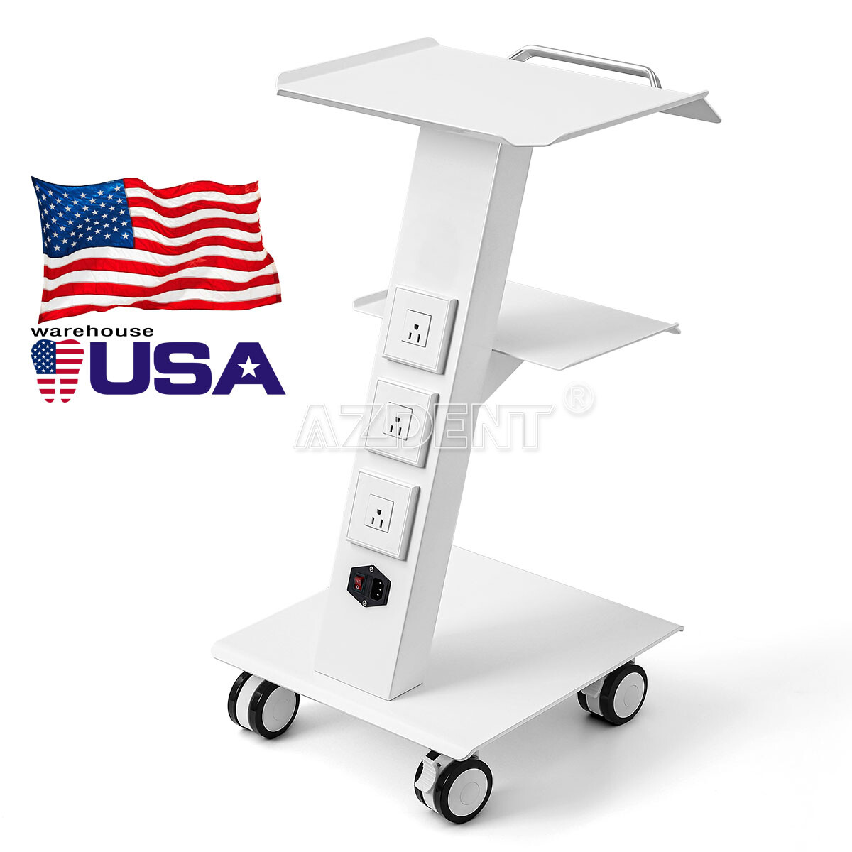 3-Layer Dental Mobile Trolley Cart Built-in Socket /Doctor Assistant Stool