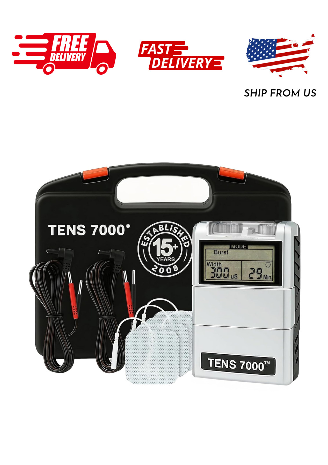 TENS 7000 Digital TENS Unit, Muscle Stimulator Machine for Pain Relief, 6.25″ x