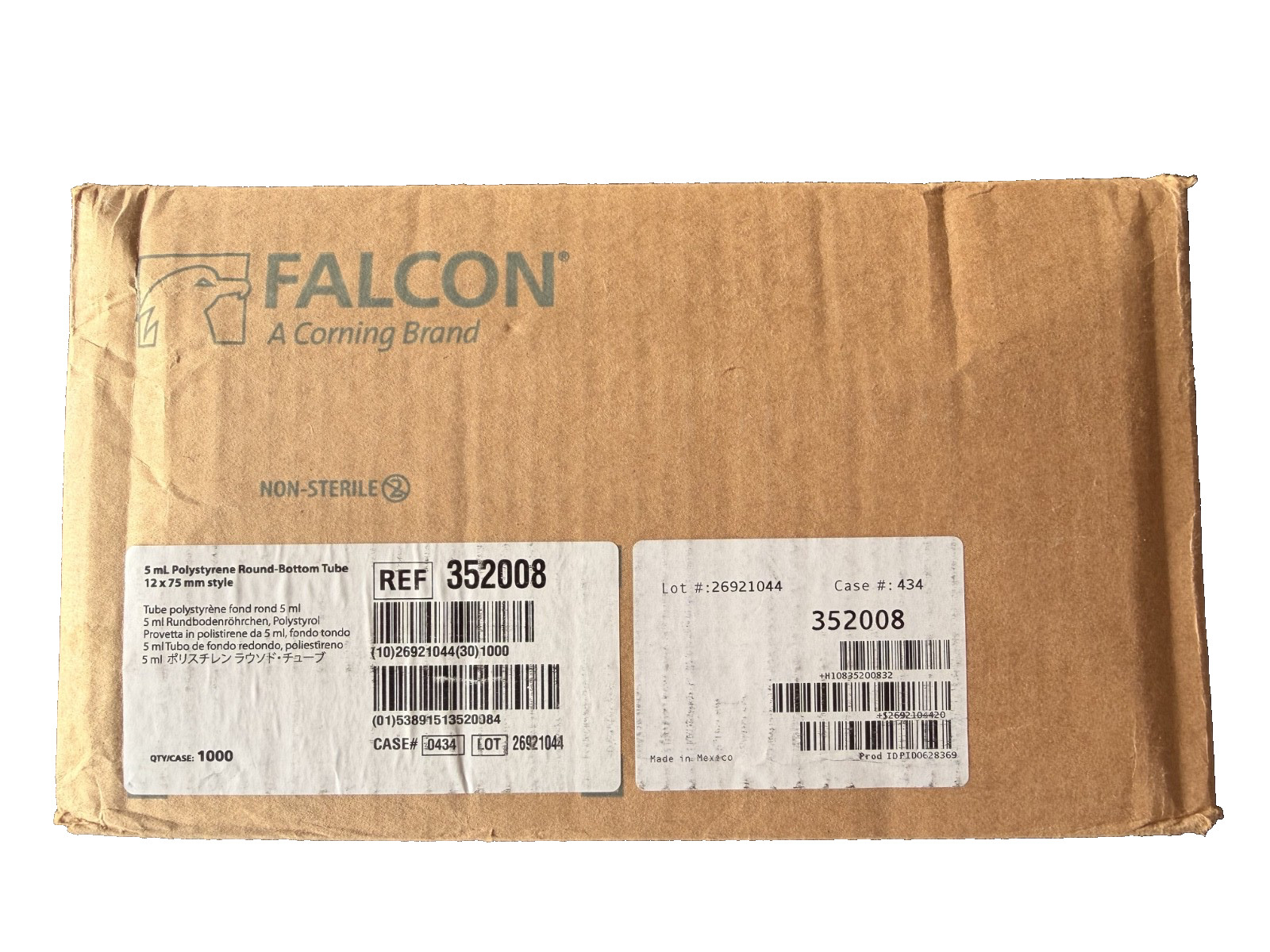 Case of 1000 NEW Corning 352008 Falcon 5 mL Round Bottom Polystyrene Test Tube,