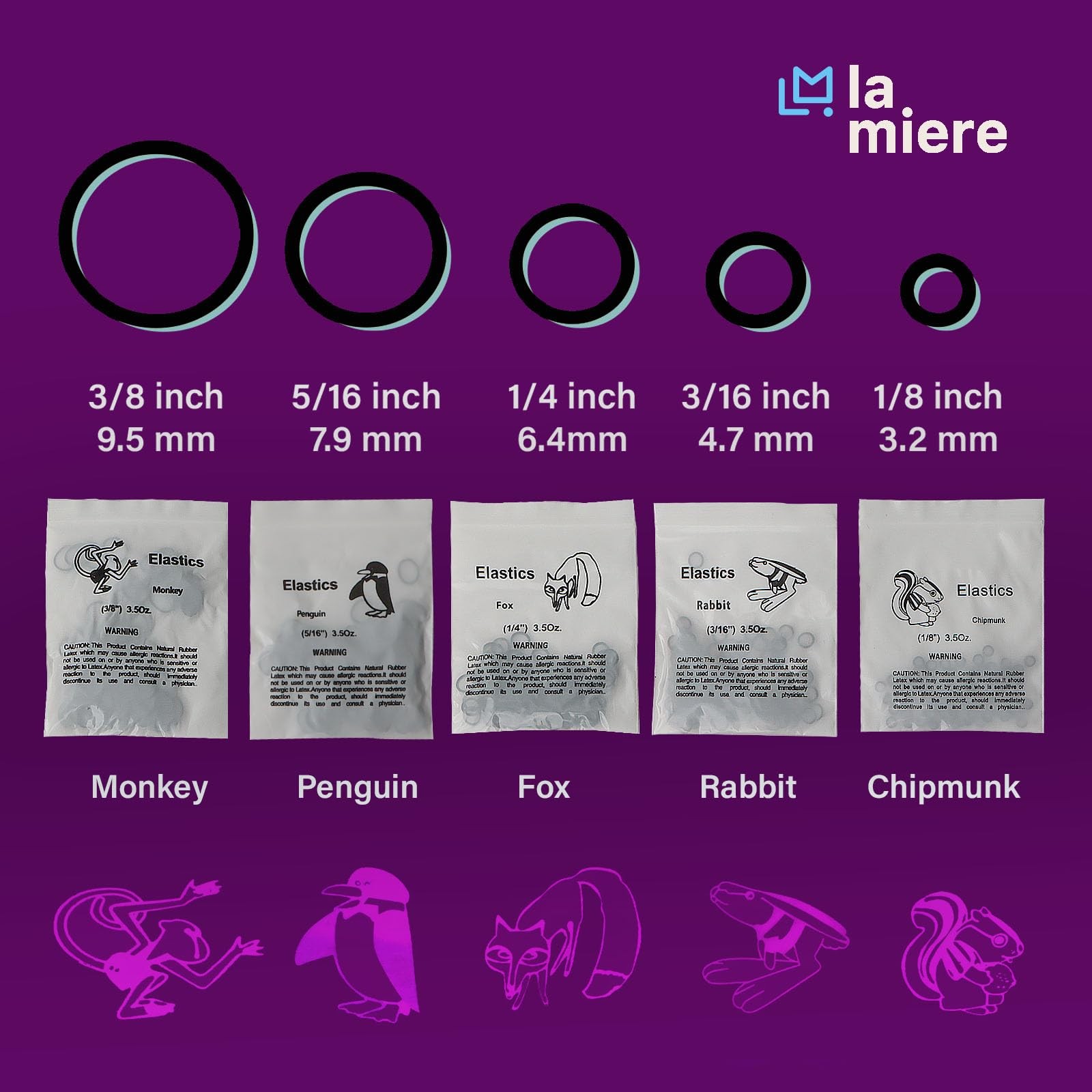 LA MIERE Non latex 100P Black Orthodontic Elastics Dental Rubber 3/16″,