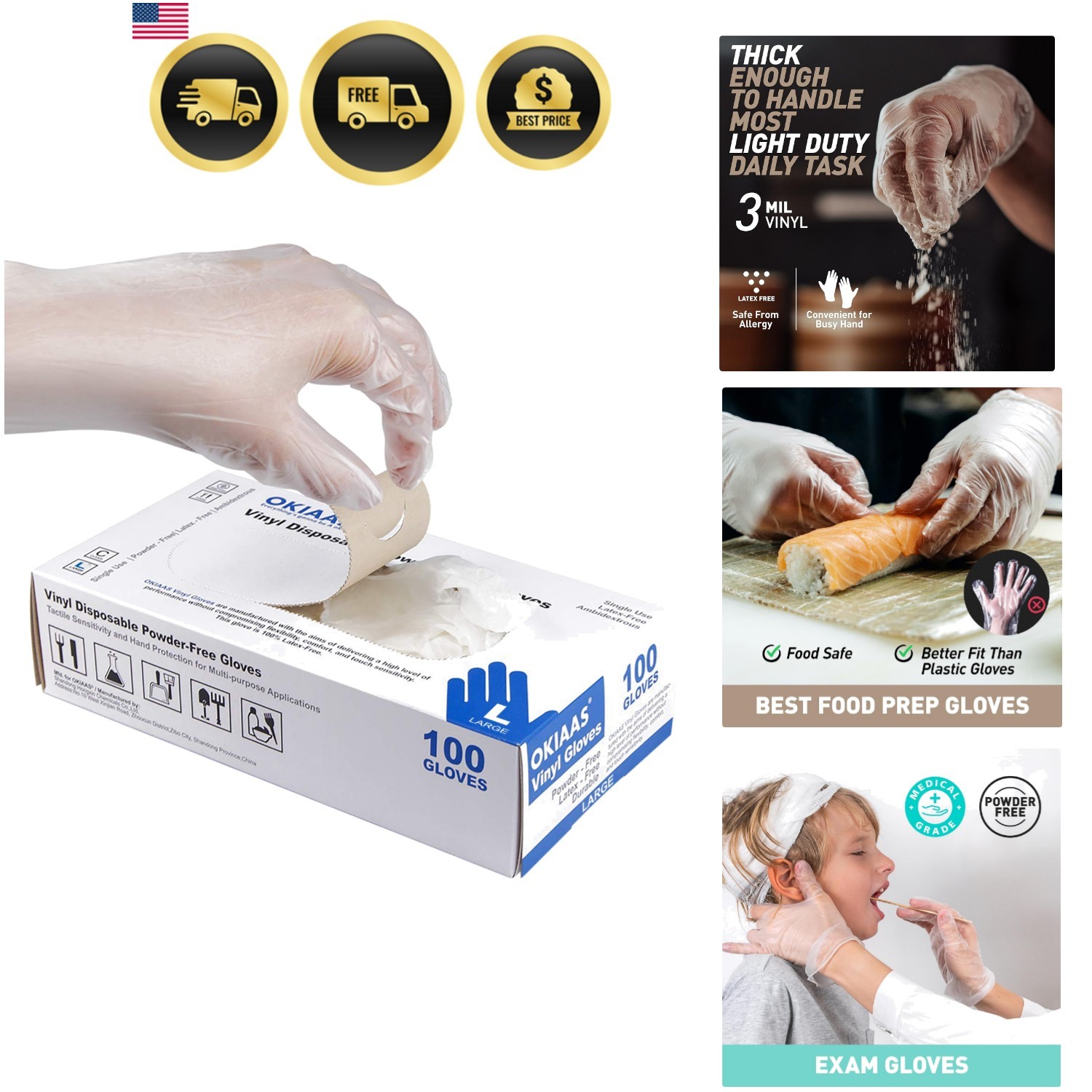 Disposable Gloves M, Food Safe | Latex-Free and Powder-Free Clear Vinyl Glove…
