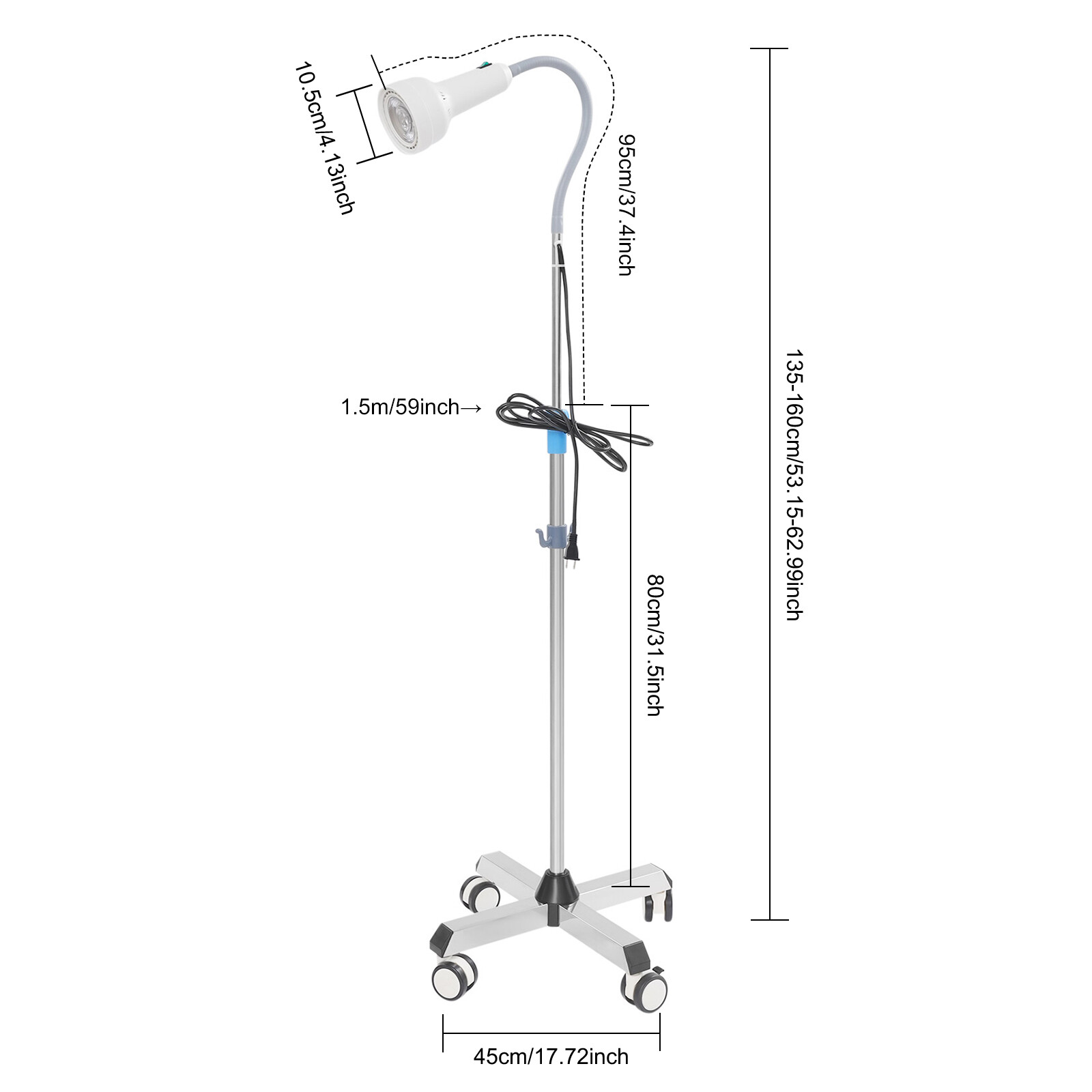 30W Adjustable Height LED Examination Light Floor Standing Examination Lamp 360°
