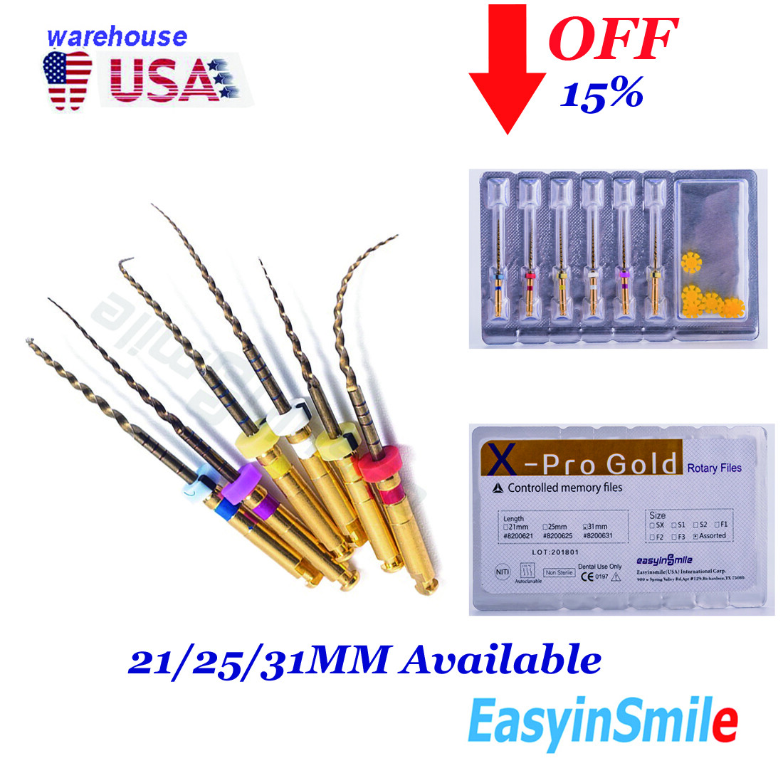 6Pc dental Endodontic Rotary Files X-Pro Gold NITI Files Taper S1 S2 SX F1 F2 F3