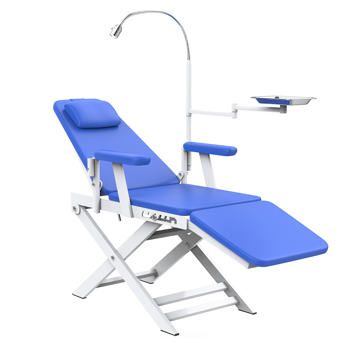 Portable Dental Mobile Folding Chair with LED Light Tray/Air Turbine Unit Blue