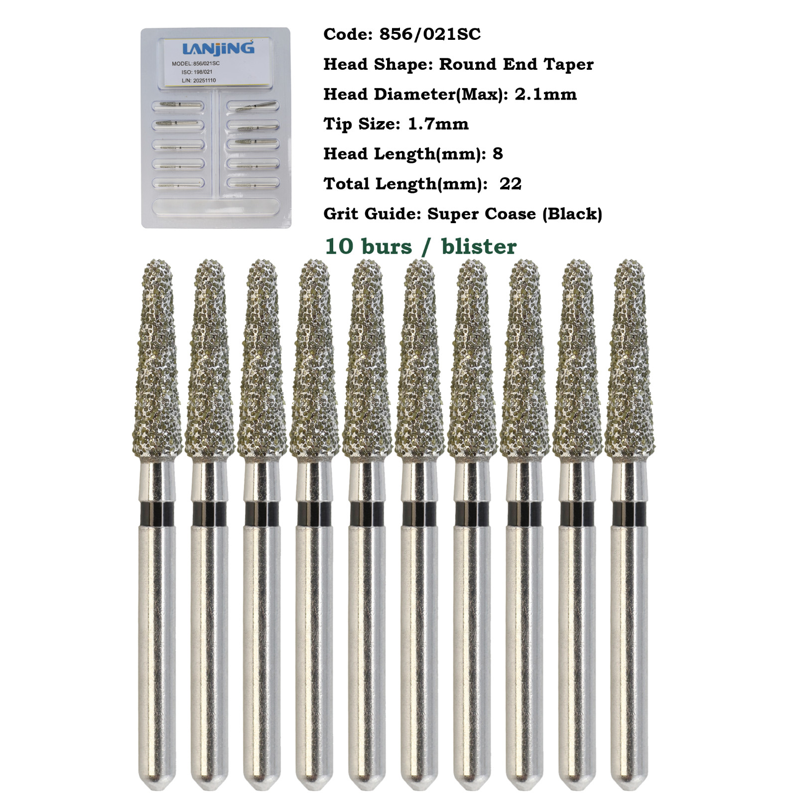 Dental Diamond Burs FG Round End Taper 856 850 Super Coarse Fine High Speed Burr