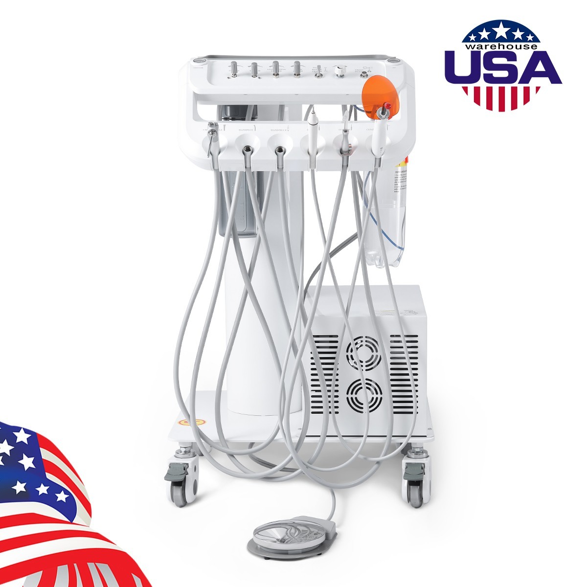 FDA Dental Portable Delivery Unit Air Compressor Cart /w+ Surgical Lamp Light 4H