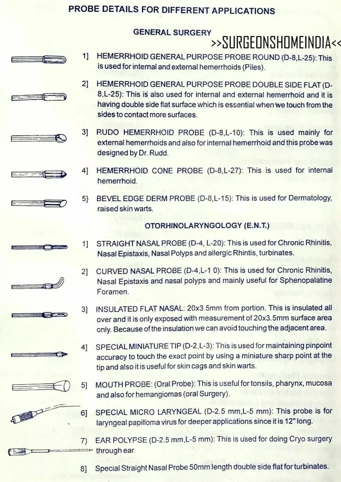 NEW BASCO ENT CRYO GUN PROBES ( SET OF 5 ) USED For CRYO SURGICAL SYSTEM