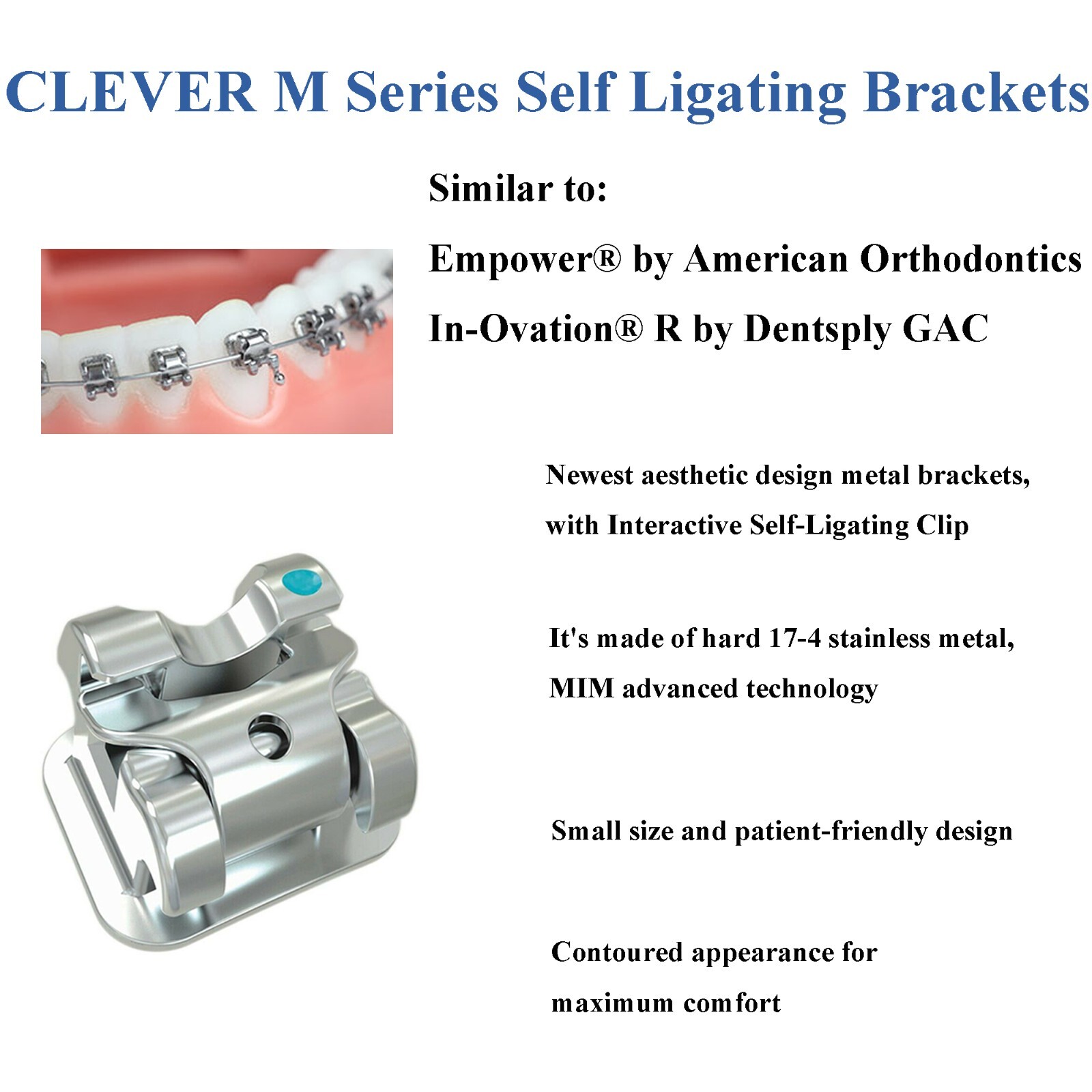 Orthodontic Self Ligating Brackets Metal Ceramic Roth MBT Damon Q Empower Clear