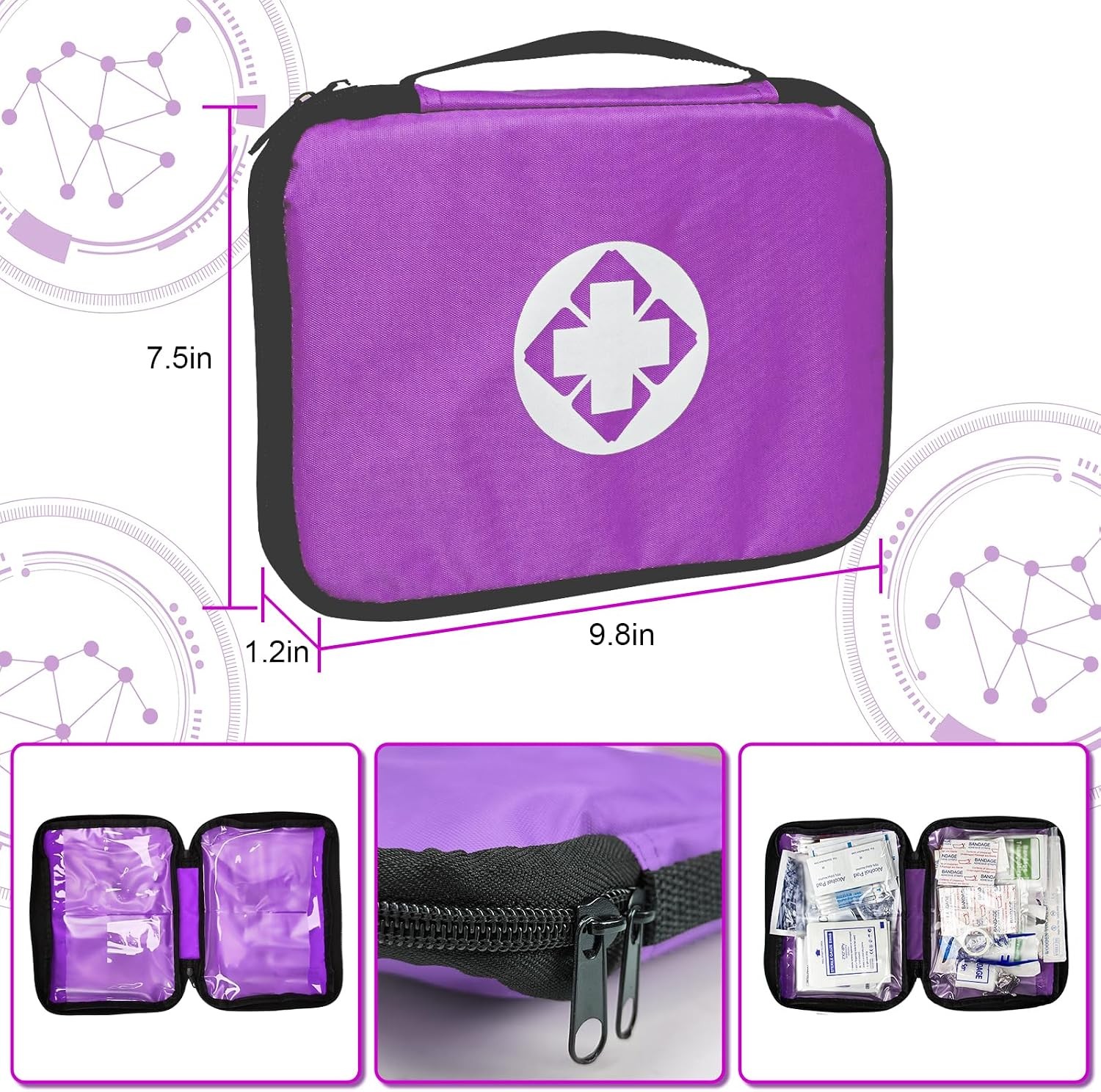 300-Pc Compact First Aid Kit for Home, Car, Travel, Office, Outdoor – Purple