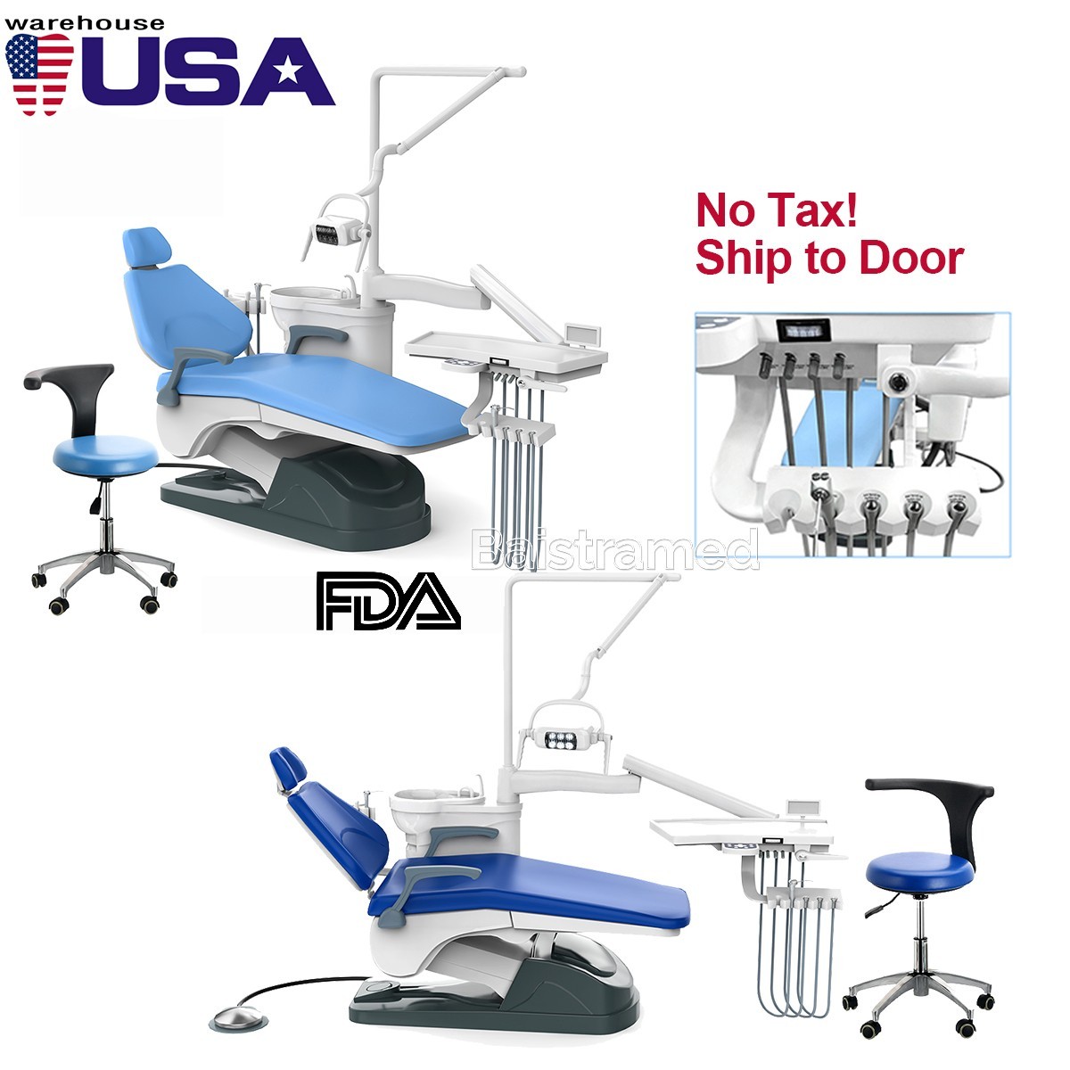 Dental Unit Chair Computer Controlled DC Motor /24/40L Oil-Free Air Compressor