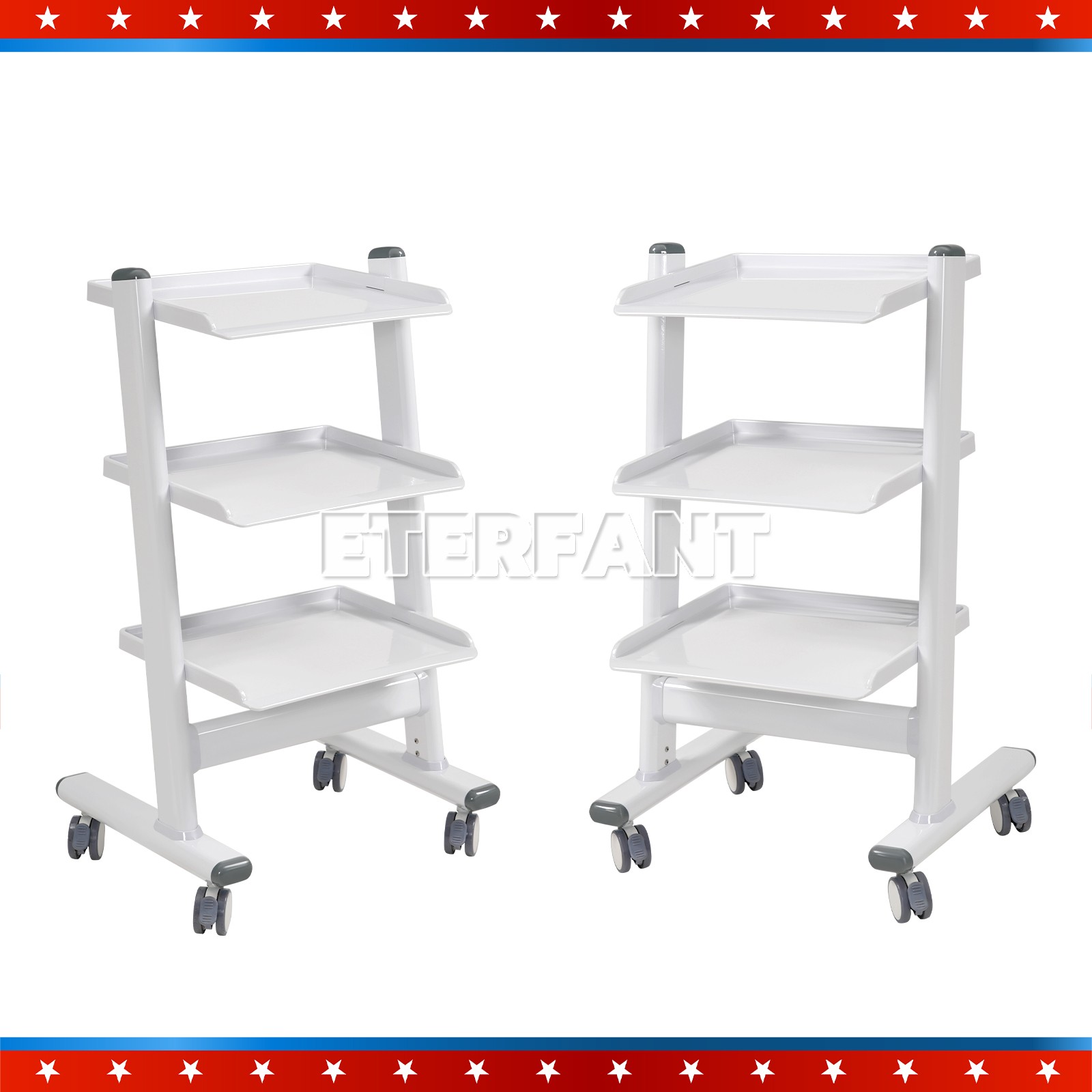 Dental Medical 3 Layer Trolley Cart Tool Mobile ABS Instrument Stand with Socket