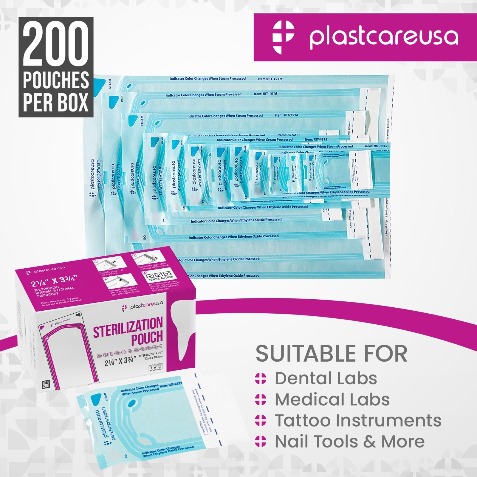 1000 2.25″ x 2.75″ Self-Sealing Sterilization Pouches for Autoclave (5 Boxes)