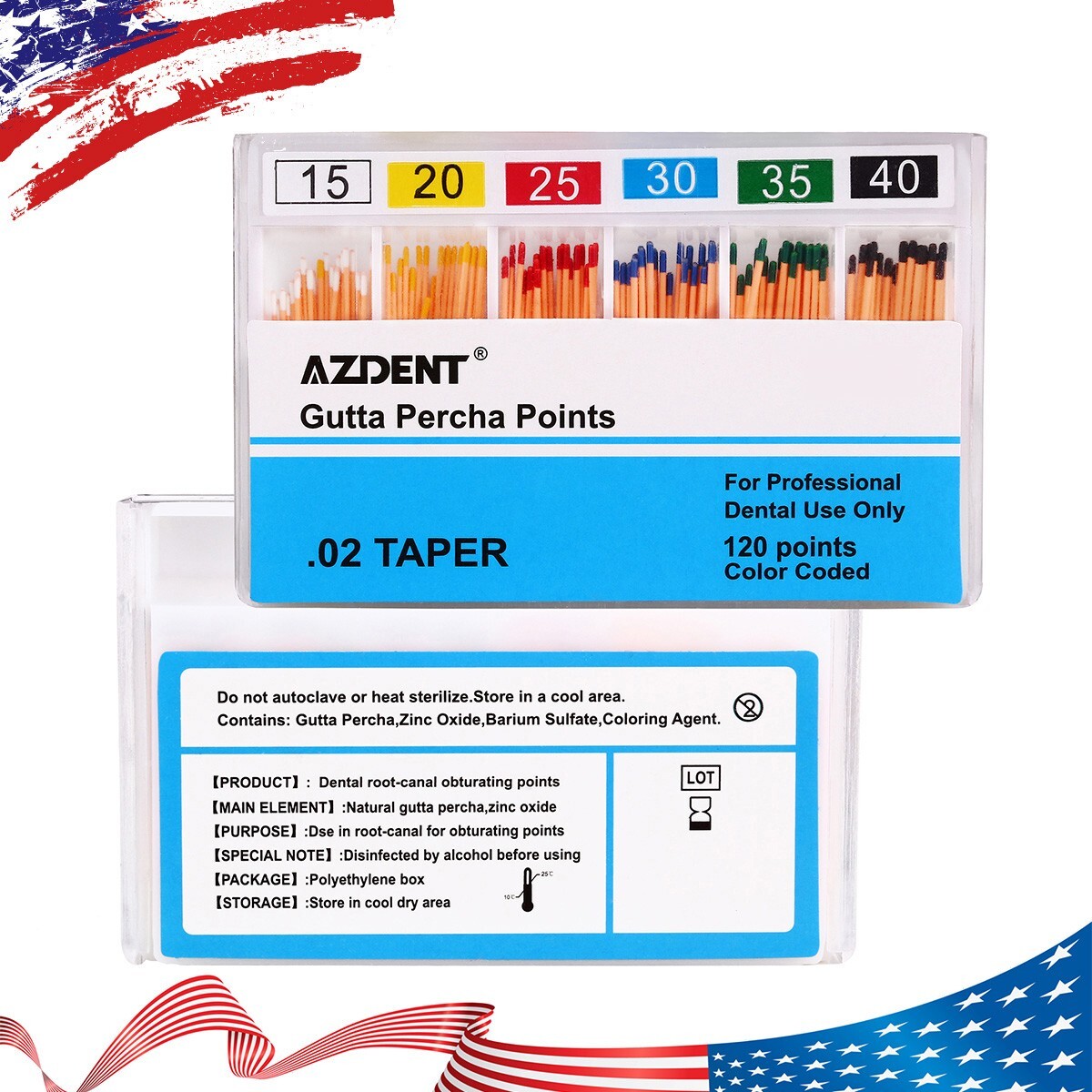 10 X Puntas de Gutapercha Dental GP 0.02 Taper 15-40# puntas de papel absorbente