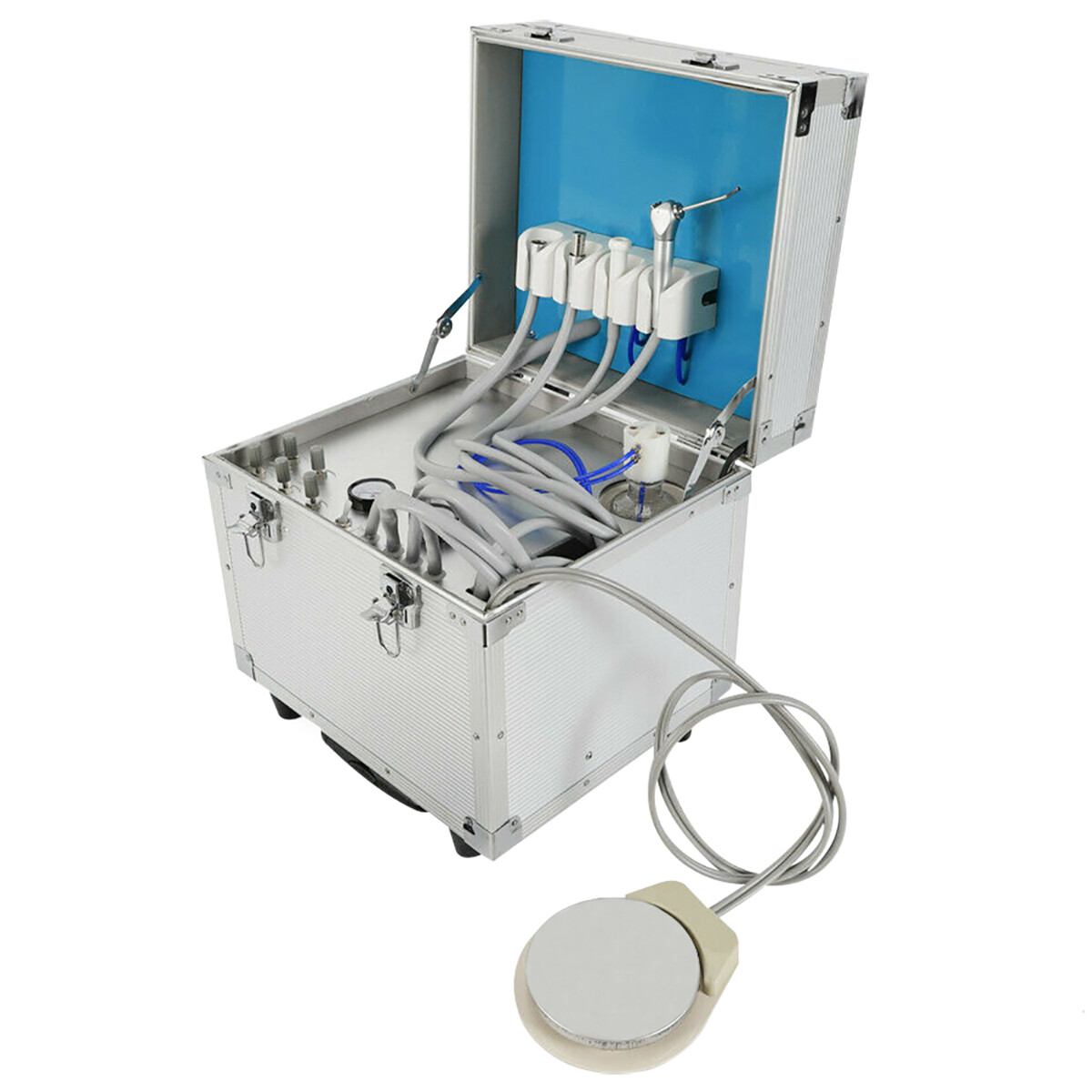 360W Mobile Dental Unit Rolling Box System Oilless Air Compressor W/Weak Suction