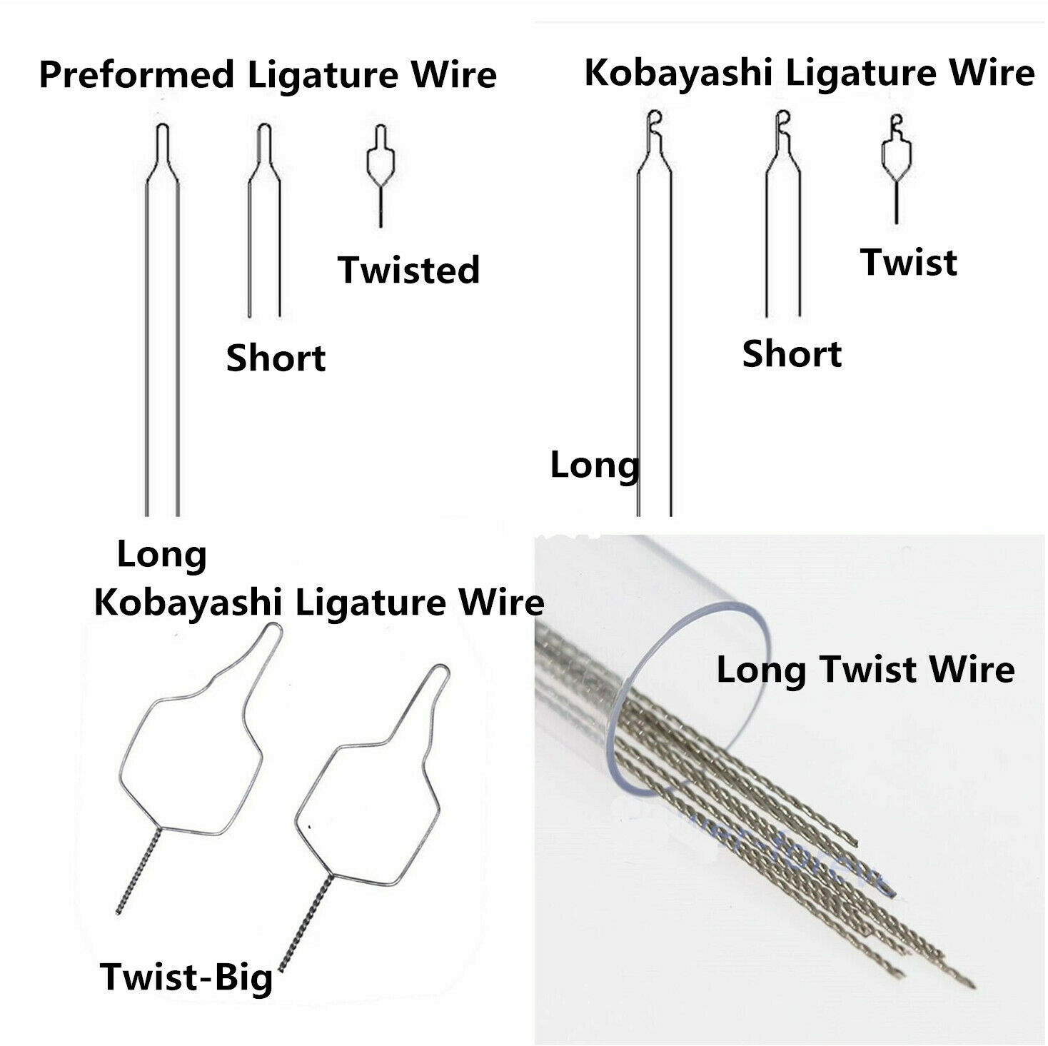 Dental SS Orthodontic Preformed Ligature Wire Kobayashi Tie Long Short Twisted