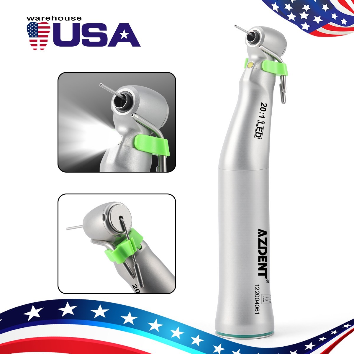 Contra-ángulo de implante dental 20:1 con generador E LED large torque Push