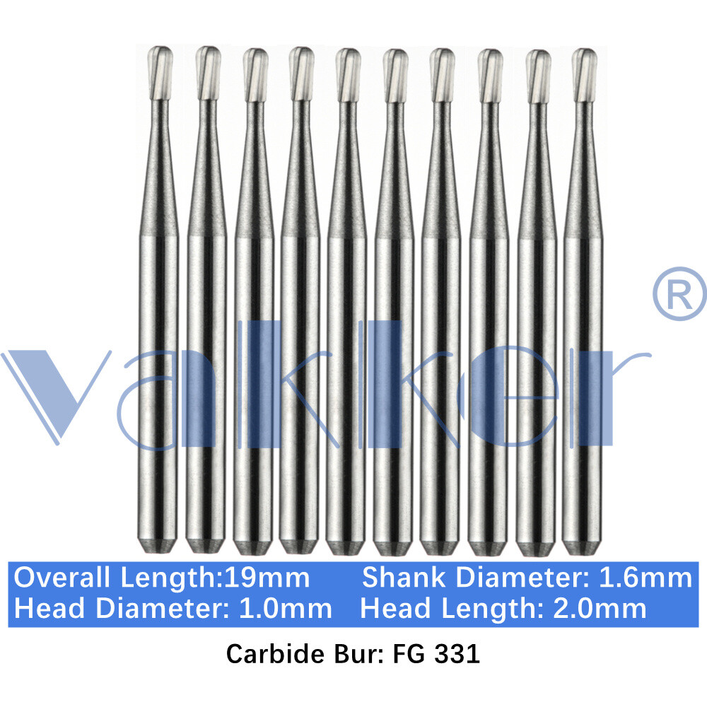 Vakker 10pc Dental Carbide Burs FG 331 Friction Grip High Speed Bur