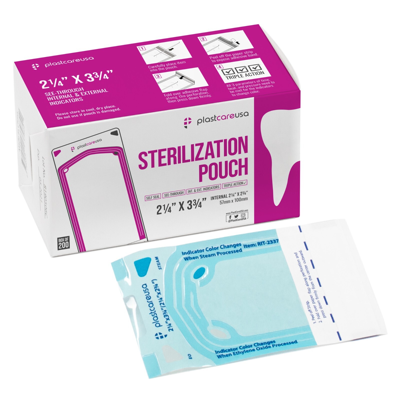 1000 2.25″ x 2.75″ Self-Sealing Sterilization Pouches for Autoclave (5 Boxes)