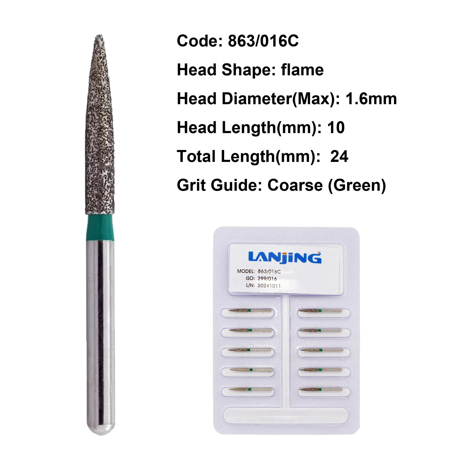 Dental Burs Diamond Flame FG for High Speed Handpiece Friction Grip Coarse Fine