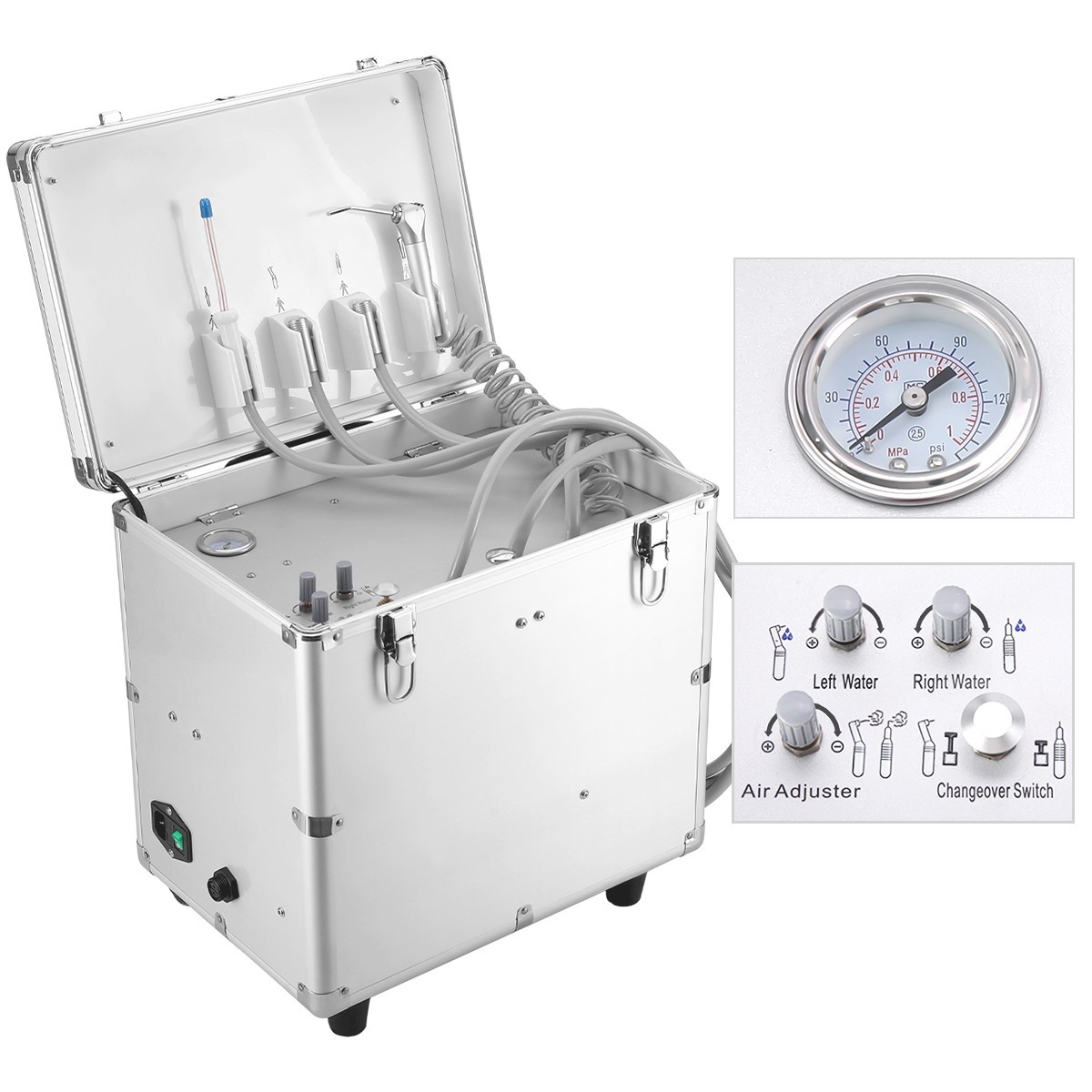 Portable Dental Delivery Unit Air Compressor Suction Mobile Treatment Box 4 Hole