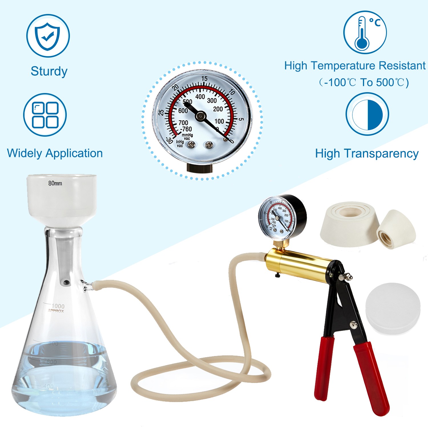 1000ml Buchner Funnel Flask Kit with Hand Pump Vacuum Filtering Lab Filters US