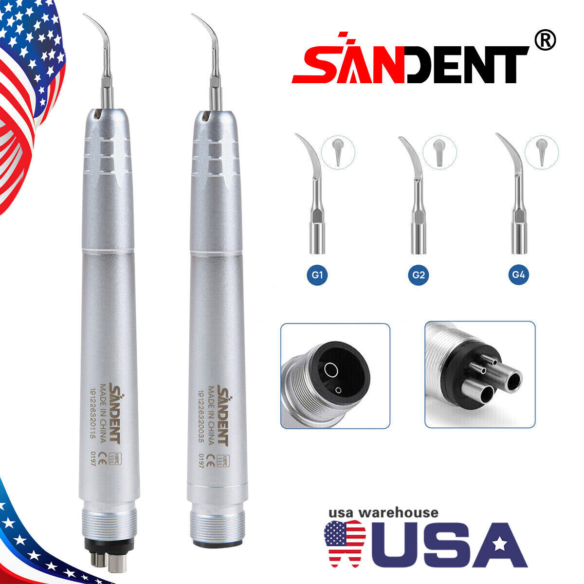 Dental Ultrasonic Air Perio Scaler Handpiece Scaling 2/4Hole + 3 Tips G1 G2 G4