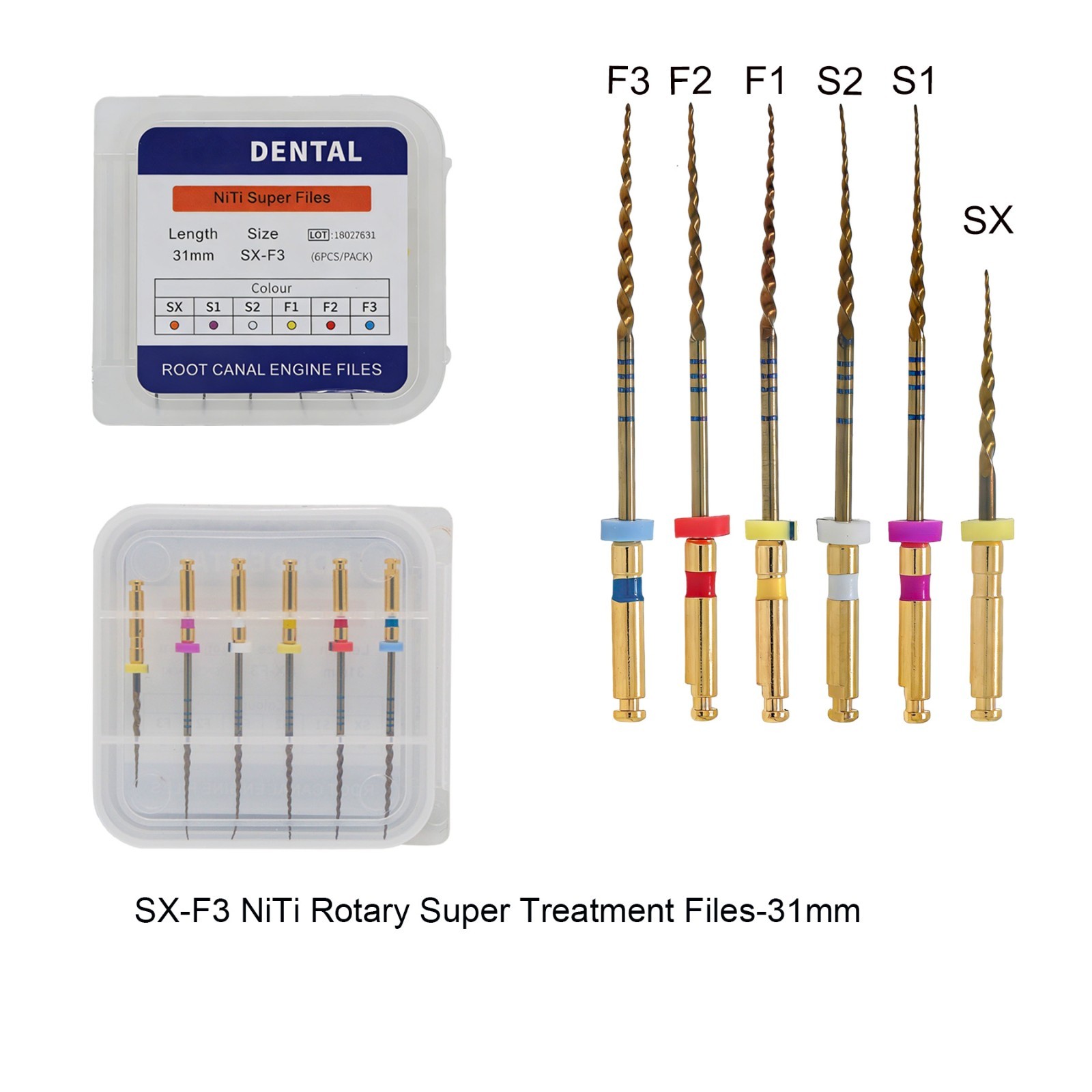 6Pcs Dental Endodontic Rotary File NITI Root Canal Treatment SX-F3 21/25/28/31MM