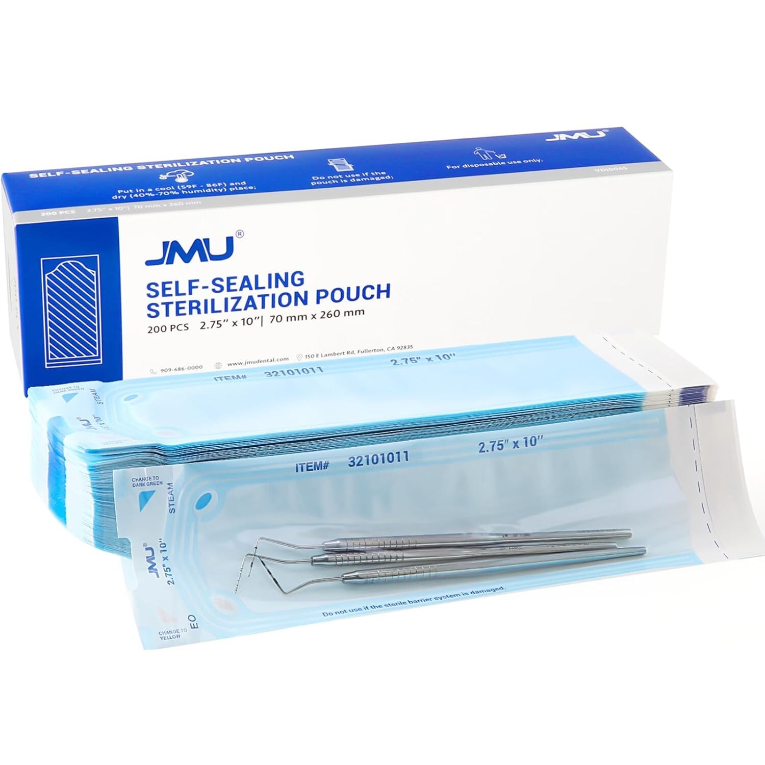 JMU Self Sealing Dental Sterilization Pouches 2.75″ x 10″, 200/Box