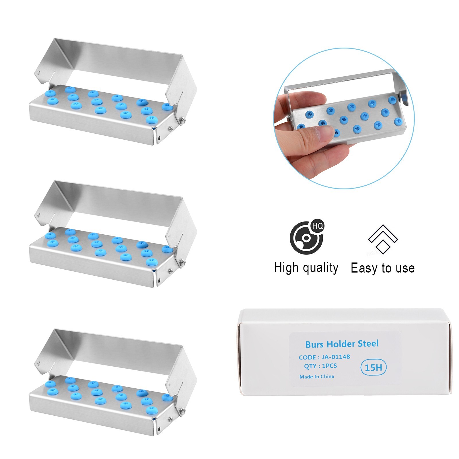 3Pcs 15 Holes Stainless Steel Drills Organizer Bone Bur Block Box Cleaning Stand
