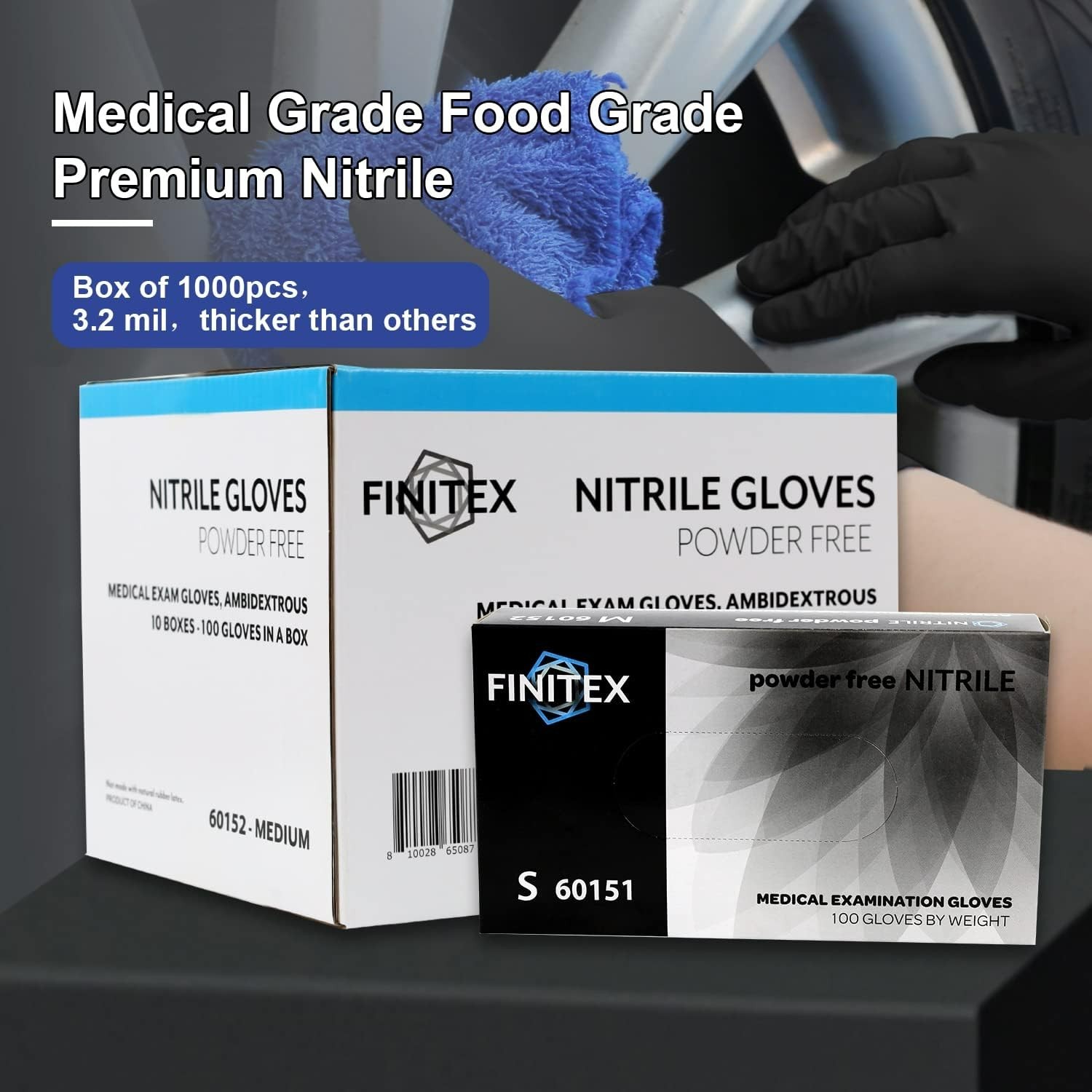 Ambidextrous Black Nitrile Disposable Gloves – 3mil, Powder Free & Textured Grip