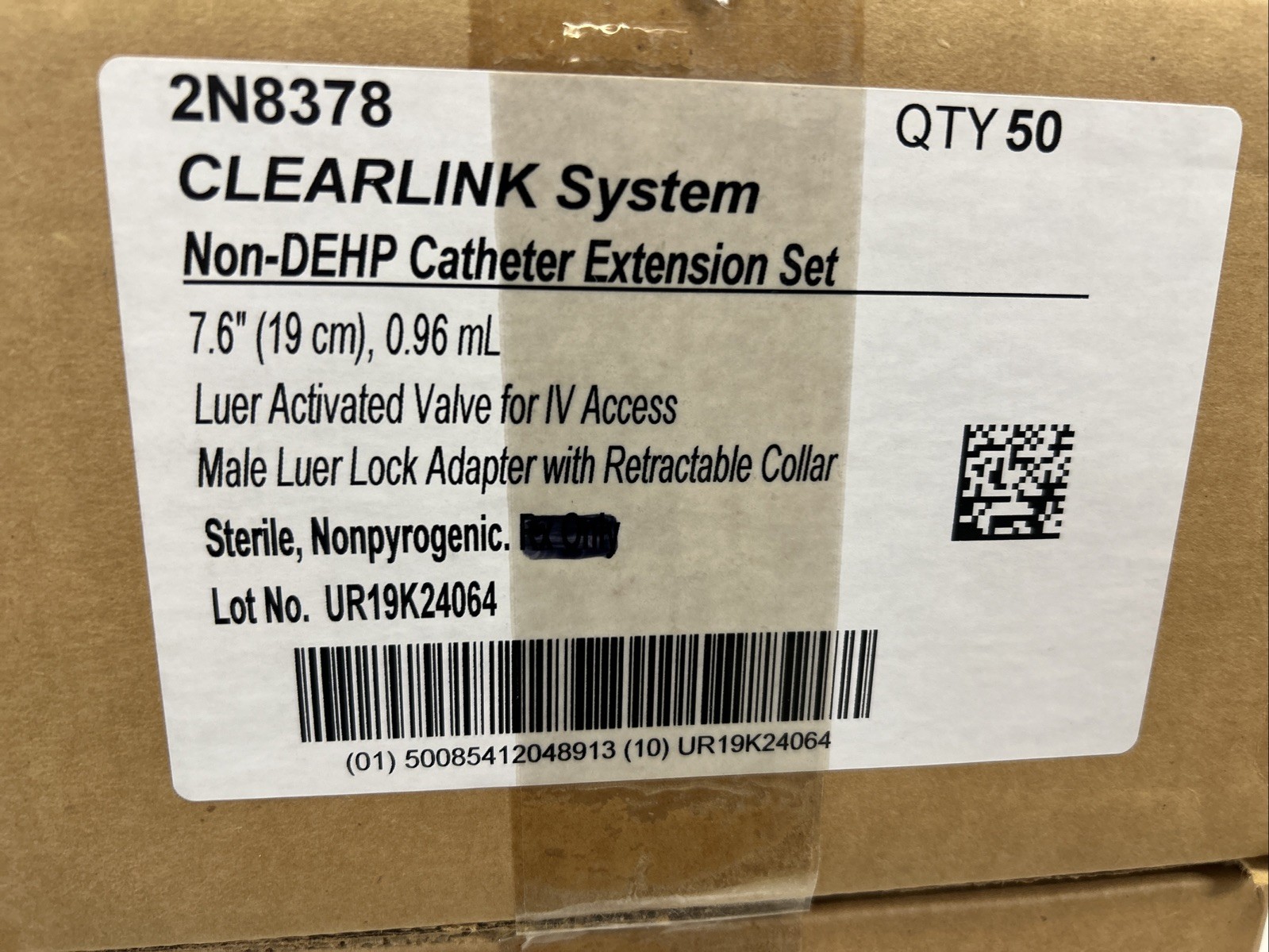 Baxter 2N8378 Clearlink Non DEPH Catheter Extension Set 7.6” Lure Valve Qty 50